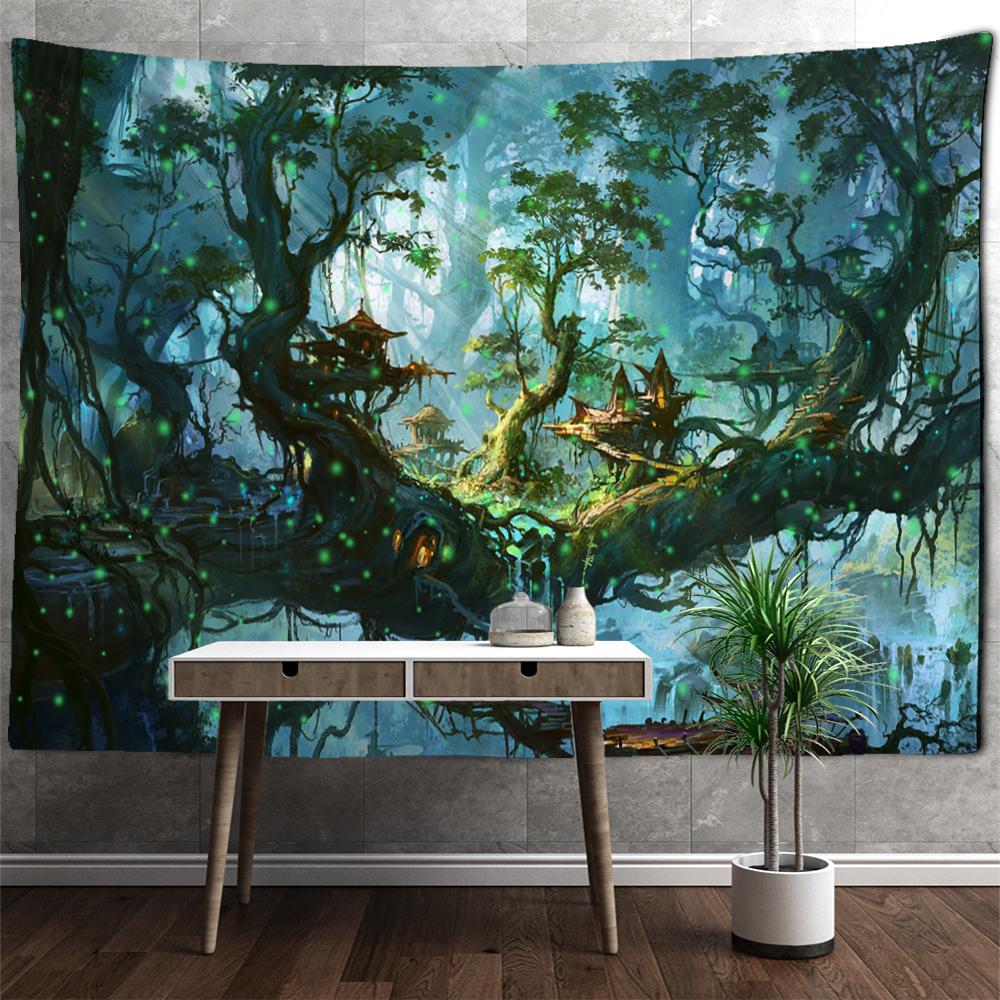 Психоделический гобелен для дома в джунглях, настенный гобелен, колдовство, богемный стиль, хиппи, тапиз, художественная эстетика, домашний декор для комнаты