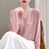 Осень новый ультратонкий камвольный полый кардиган с V-образным вырезом женская модная вязаная тонкая куртка топ