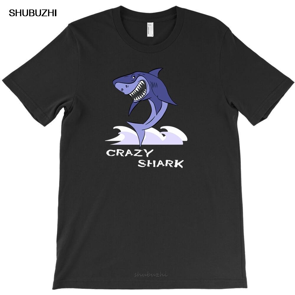 Смешная футболка Crazy Shark Новое поступление Мужские с круглым вырезом Семейные футболки Молодежные Король Кошмаров Короткий рукав Белые футболки XXXL