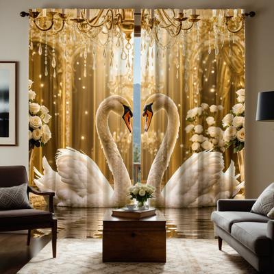 Двухсекционная цифровая желтая занавеска HD под светом Лебедь любви, украшение для дома, стиль, украшение для гостиной, спальни, через карниз