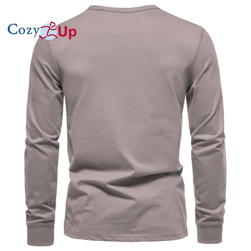 Cozy Up Мужская мода повседневная передняя планка базовые футболки Henley с длинными рукавами