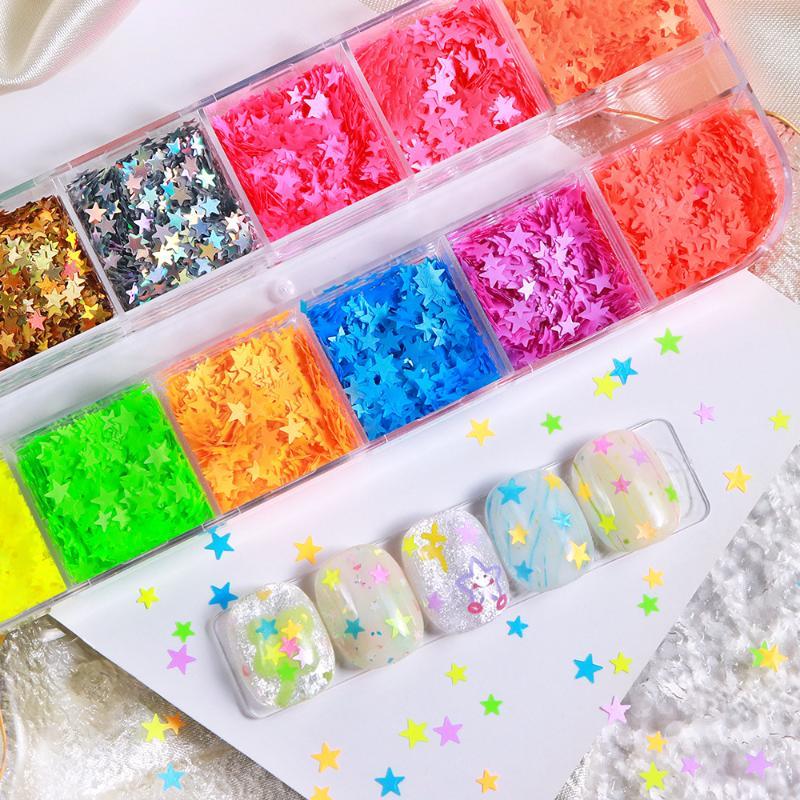 12 Grids Mini Star Y2K Nail Sequins Sparkle Glitter Flakes Nail Art Accessories for Professional Salon Use