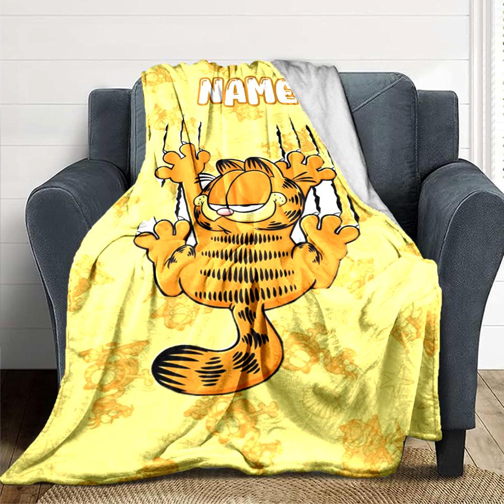 Custom Name Garfield'S Angry Moment Party Blanket For Couch Bed Plush Cozy Fuzzy Blanket Super Soft Warm Blankets For Fall And Winter 091675