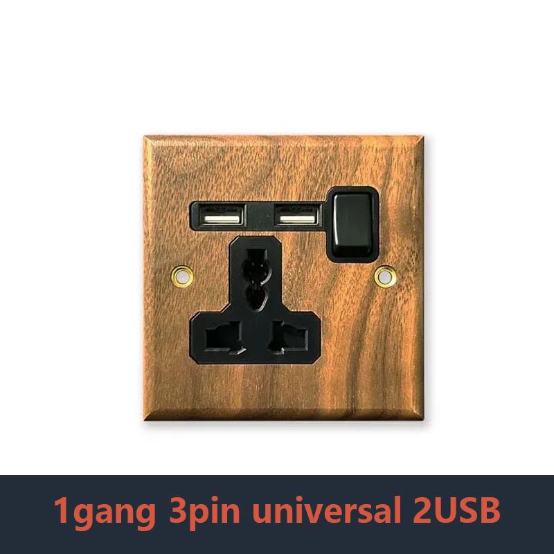 Retro Uk 13A Wall 2gang2way Light Switch,antique Villa High Power USB C Fast Charging Solid Wood Socket,home Speed Dimming Panel