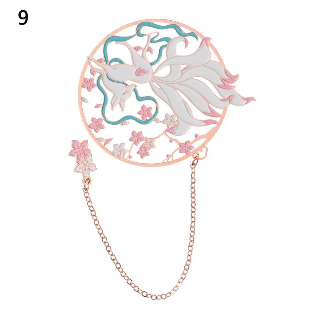 Chinese Style Koi Pendant Peacock Tassel Brass Bookmark Group Fan Shape Book Clip Pagination Mark