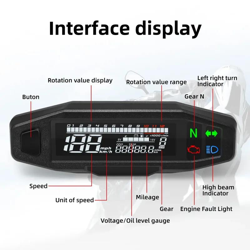 Universal Digital Meters Instrument New Motorcycle Speedometer Oil Gauge Tachometer Cluster Turn Signal Light Indicator