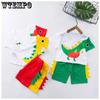 Summer Children's Two-piece Suit Boy Dinosaur Cartoon Print Suit Crew Neck T-shirt Shorts