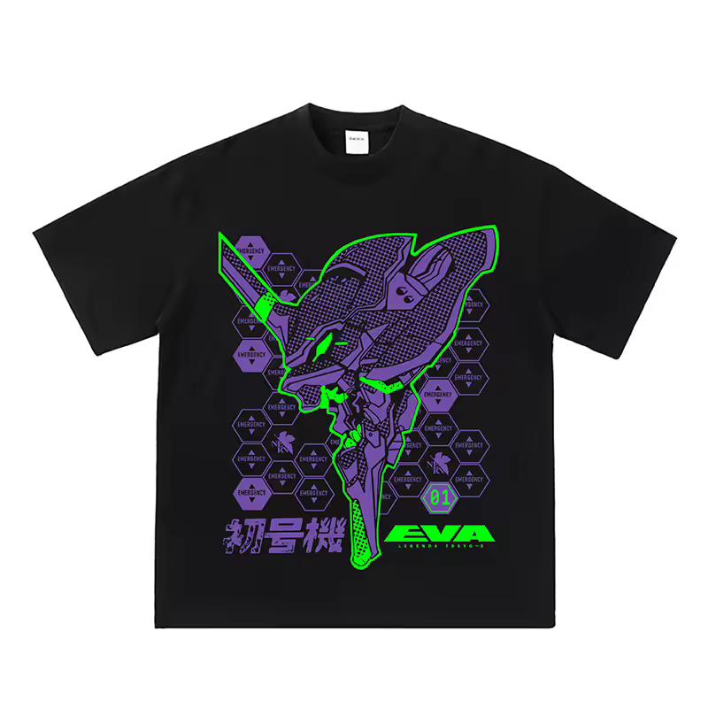 Japanese Retro Animation Eva01 First Number Machine Cartoon Men's T shirt Summer New Retro Fashion Men's and Women's Streetwear