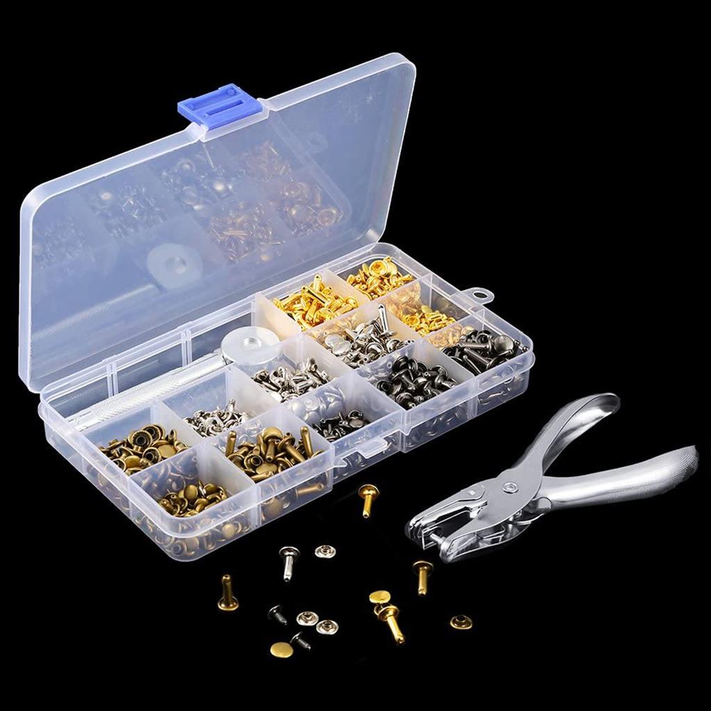 360 Sets 3 Sizes Leather Rivets Double Cap Rivet Tubular Metal Studs with 4 Fixing Set Tools for