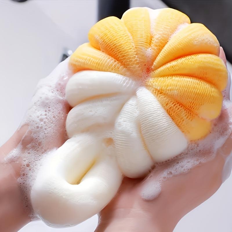 Cute Pumpkin Bath Ball Dual Color Mesh Shower Sponge Soft Body Exfoliating Loofah Scrubber for Bathroom