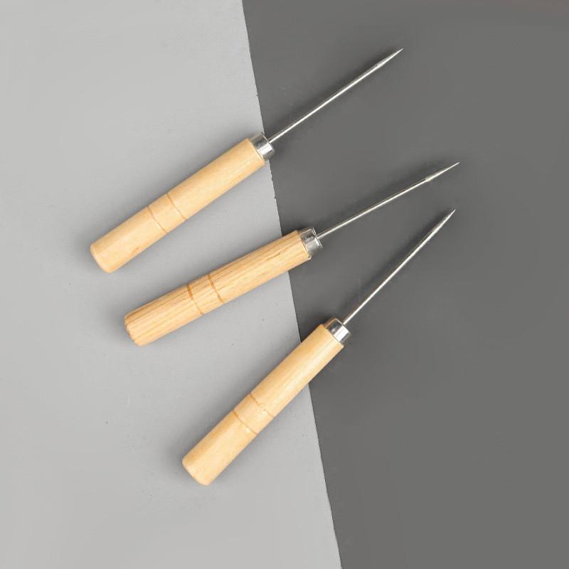 Straight Sewing Awl With Wooden Handle Leather Piercing Tool Shoemaker Shoe Sole Stitching DIY Handmade Craft Accessory