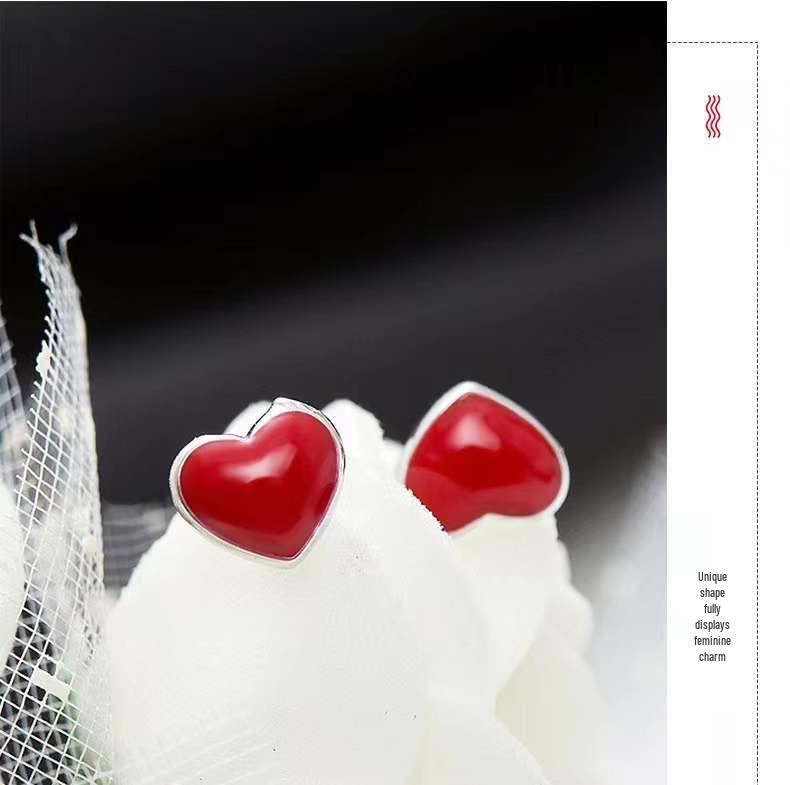 Серьги-гвоздики Beixi из стерлингового серебра S925 с красным сердцем - Модные, Элегантные украшения для женщин