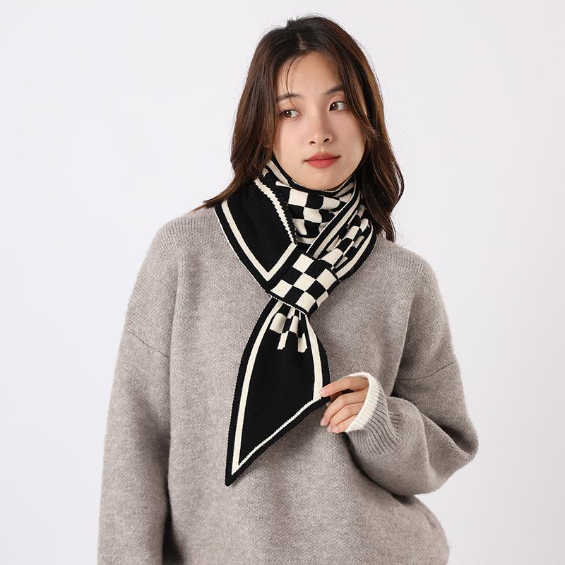 Neck Protection Small Scarf Women's Winter New Spring and Autumn Thousand Bird Grid Temperament Versatile Vertebral Neck Neck Cover Lazy Scarf