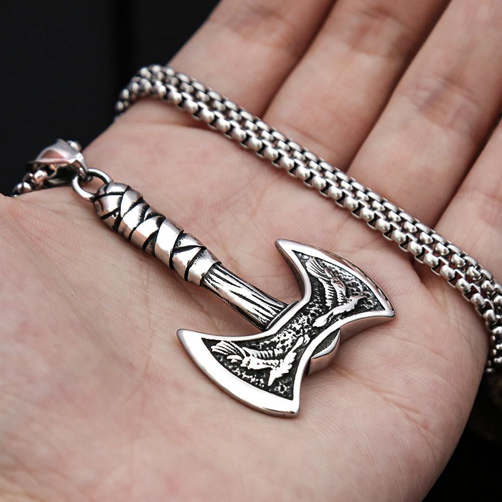 Винтажное европейское и американское мужское хип-хоп модное ожерелье из нержавеющей стали в стиле викингов, двухсторонний топор, кулон из титановой стали, ювелирные изделия для женщин
