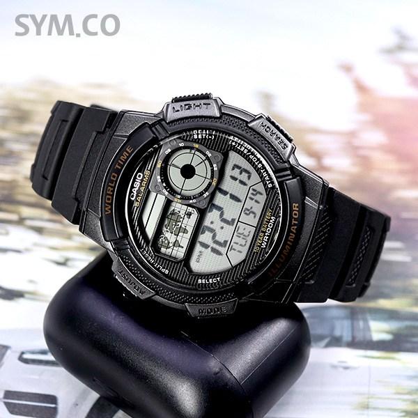 Casio 10-летняя батарея, водонепроницаемость 100 метров, мировое время, рекомендованные военные часы 1000 + полный комплект ЖК-пленки