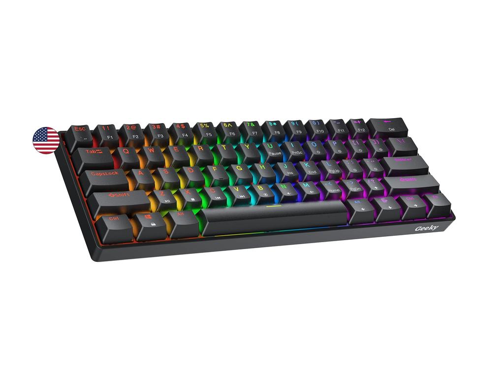 Geeky GK61 60% Hot-Swappable Mechanical Gaming Keyboard 61-Key Multicolor RGB LED Backlight for PCMac Gamers ANSI US Layout (Black, Mechanical Red)