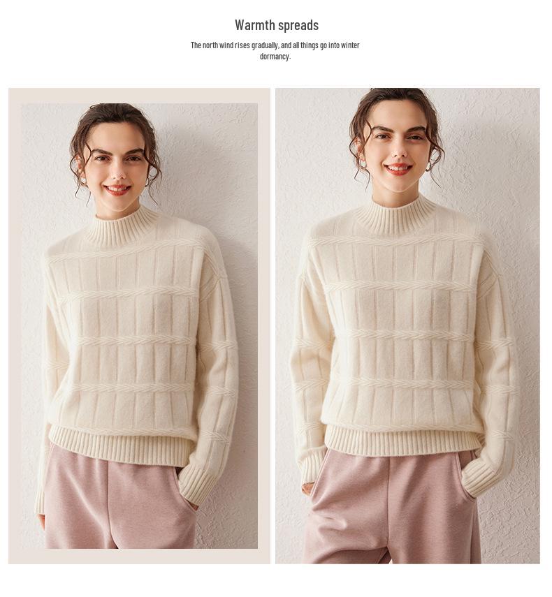 Женский пуловер из 100% кашемира винтажного свободного кроя с полувысоким воротником - толстый, теплый вязаный свитер для осени/зимы.