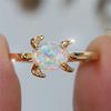 Женское кольцо-шарм с белым огненным опалом, круглой формы, в виде черепахи, золотистого цвета, свадебное, для женщин.
