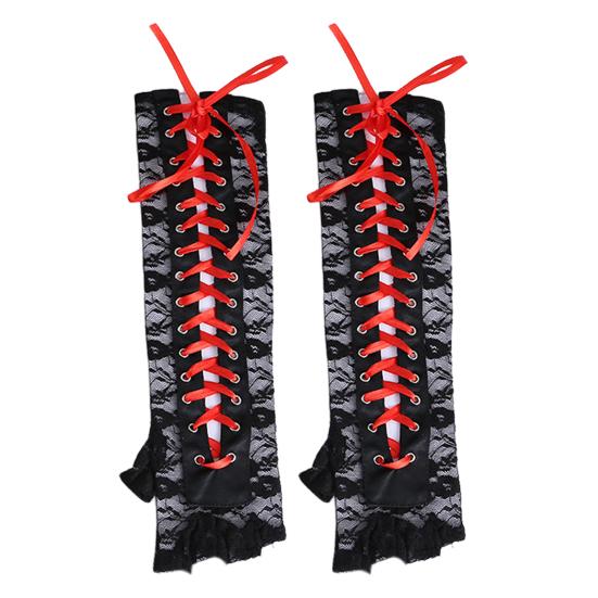 1 пара женских перчаток на Хэллоуин на шнуровке, ажурные кружевные перчатки на половину пальца с тонкой цветочной вышивкой для вечеринок, косплей, перчатки для ролевых игр