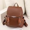 Women's Flap Backpack Solid Color PU Leather Large Capacity Female Daypack Backpack Rucksacks Casual Travel School Bag