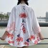 Унисекс Кимоно Винтажный Принт с Журавлями Модный Повседневный Кардиган Юката Одежда Японский Уличный Стиль Одежда