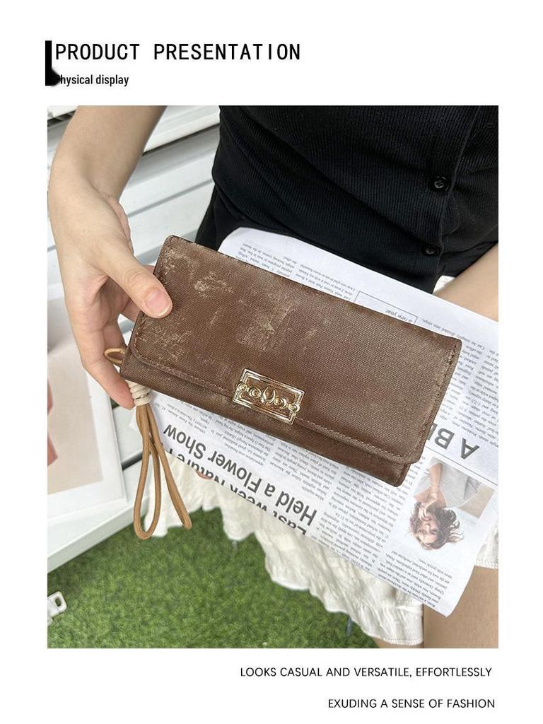 Women's Frosted Leather Tri-fold Clutch Wallet with Multi-card Slots