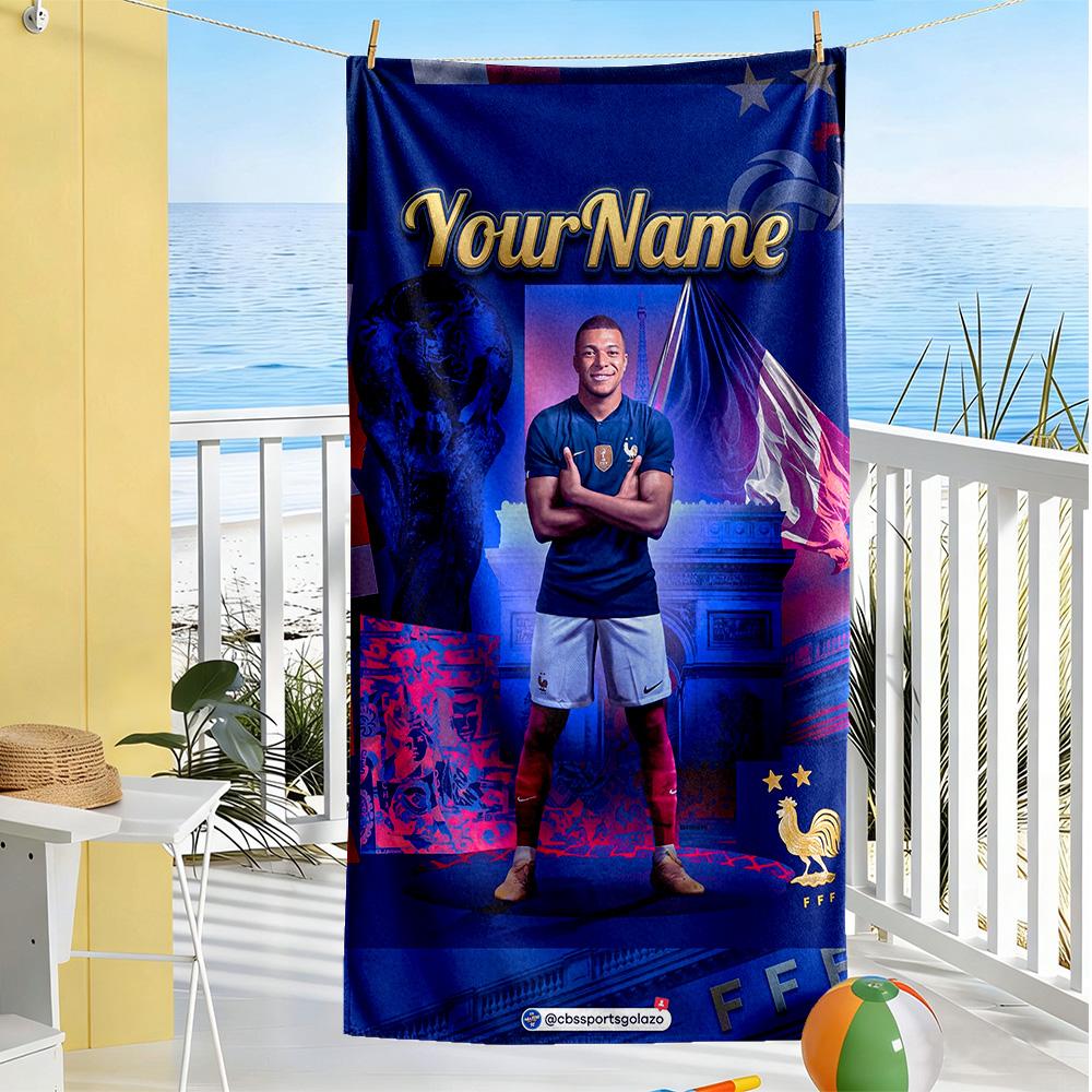 Mbappe Personalized Text Beach Towel Soft Durable Quick-Dry Ideal for Travel Outdoor Swim Pool Yoga Surf Camping Hiking Gym Gift Holiday