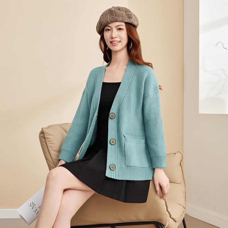 Sanpowa Women's V-Neck Knitted Cardigan