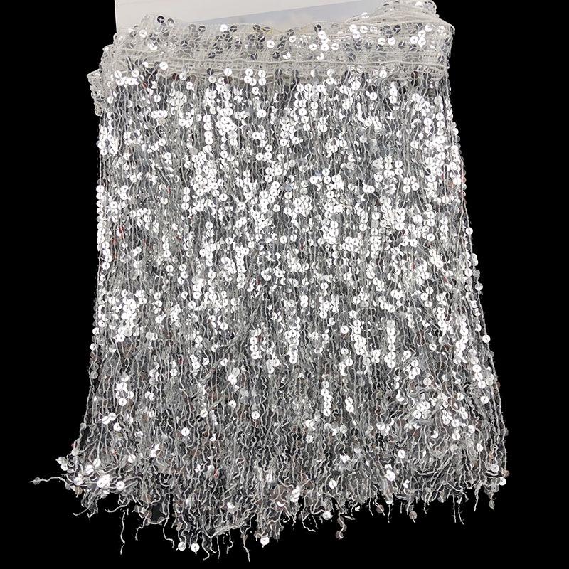 Отделка сценического костюма кружевом с пайетками и кисточками 40 см, 5,9 метра