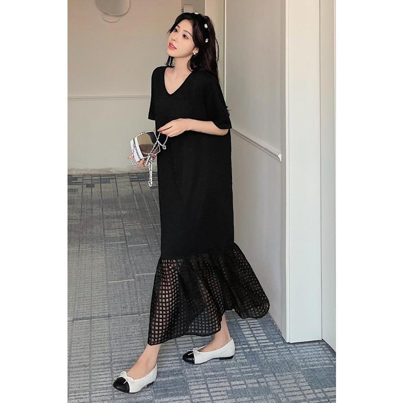 Dimanaf Women 2025 Summer Plus Size Casual Short Sleeve Oversize Plaid Hollow Long Shirt Dress Loose Dress New