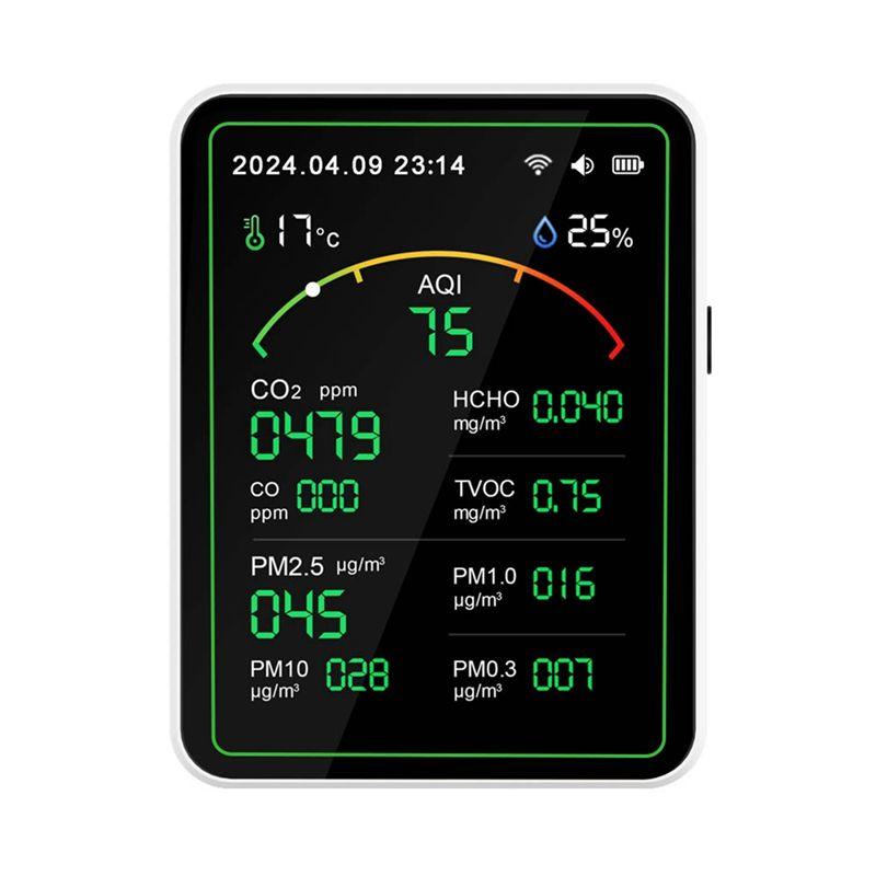 Фев. Tuya Wifi 15 в 1 Детектор качества воздуха TFT-дисплей Многофункциональный Измеритель времени, температуры и влажности