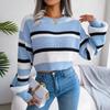 Women's  Winter Top  Style Casual Striped Long Sleeve Crop Knit Sweater
