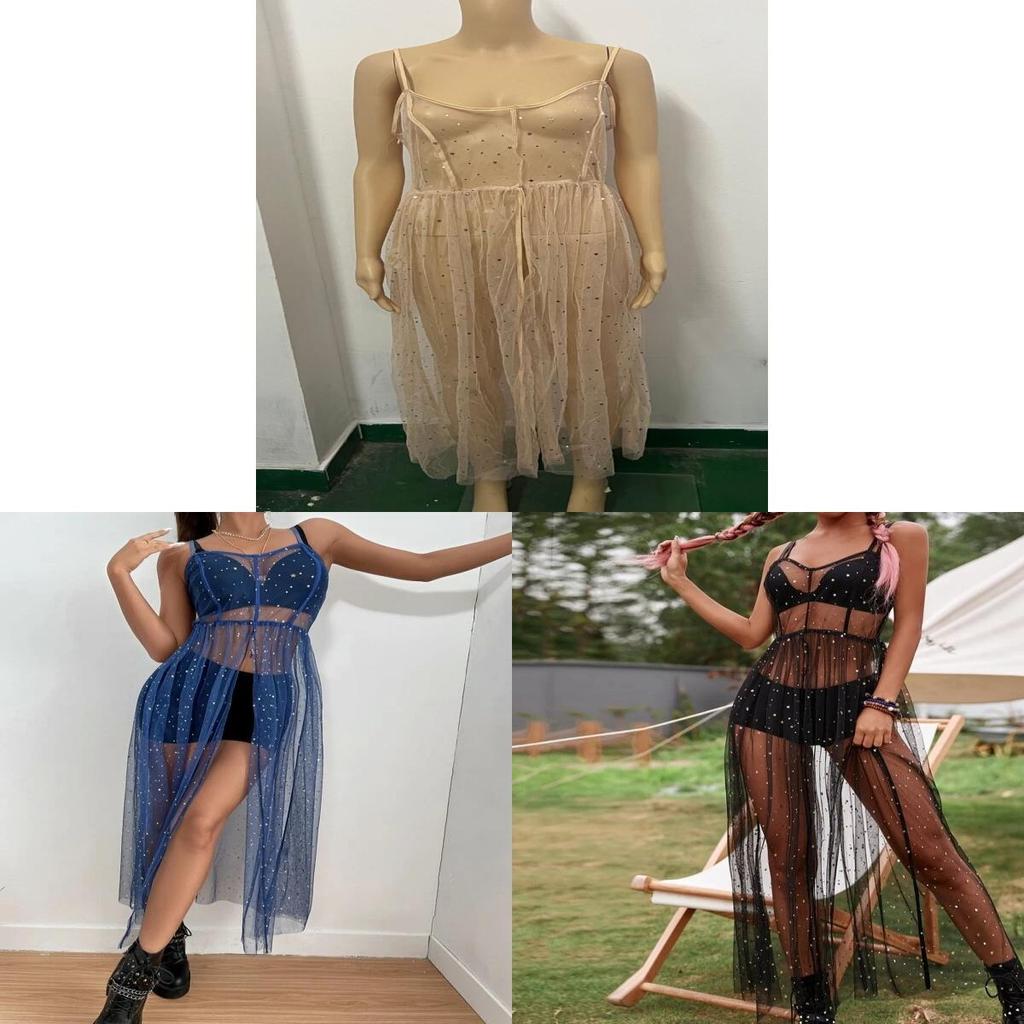 Style Streetwear Mesh Bikini Cover Up Dress With Lace And Star Pattern For Summer Fashion