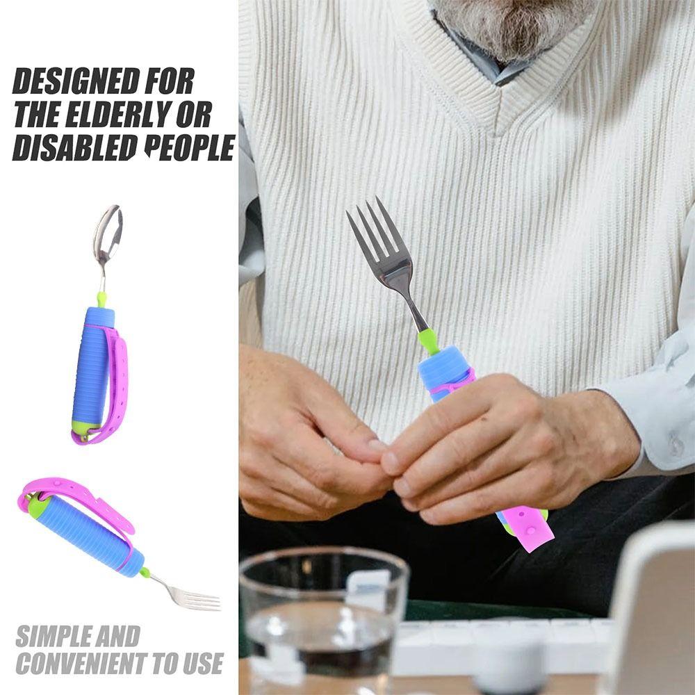 2Pcs/Set Adjustable Adaptive Spoon Fork Nonslip Food Aid Spoon Disabled Feeding