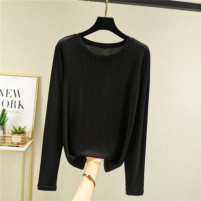 Women's Modal Long Sleeve T-Shirt Crew Neck Solid Slim Fit Basic Undershirt Thin Versatile Casual Top