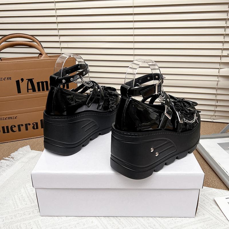 Мода Оригинальный Панк Стиль Мэри Джейн Круглый Носок Толстая Подошва Обувь на Платформе Женская Y2K Клепки Клиновидный Каблук Женщины Девушки Кожаные Туфли