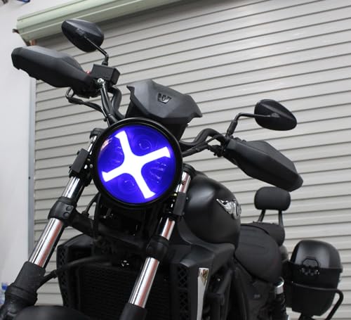 HENGTUAOTO 7" Светодиодная фара мотоцикла X-стиля с белыми/синими ДХО для Street Glide, Softail Heritage, Road King, Electra Glide