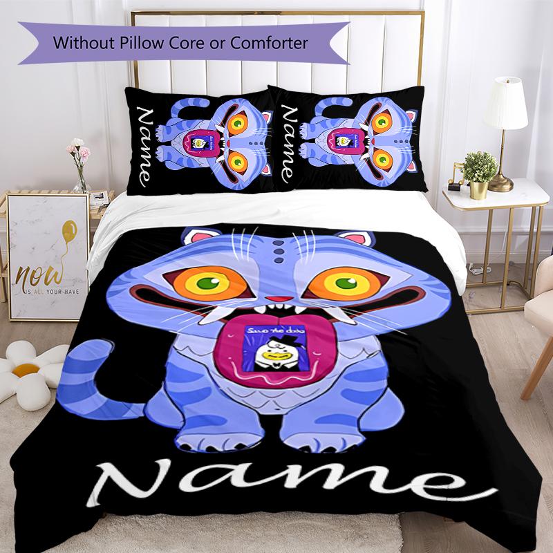 3pcs Custom Name Cartoon Kpop Demon Hunters Bedding Set Duvet Cover Closure Includes 1 Duvet Cover & 2 Pillowcases for All Seasons Bedroom Decor