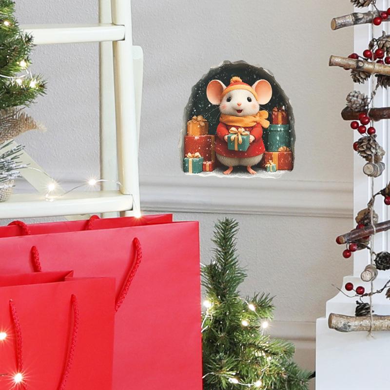 Милая Рождественская Мышиная Нора Наклейка на Стену Рождество Noel Navidad Домашнее Украшение на Новый Год