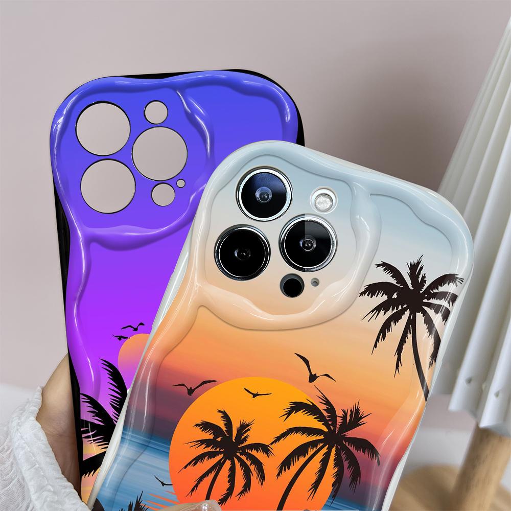 Для iPhone 16 15 14 13 12 Pro Max Samsung S24 Ultra S23 S22 Plus Redmi Note 13 Pro Beach Coconut Trees Cream Texture Мягкий силиконовый чехол для телефона