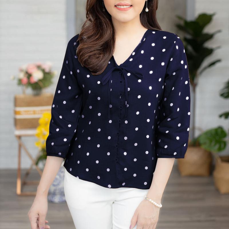 ZANZEA Женские летние рубашки с V-образным вырезом и рукавом 3/4 в горошек
