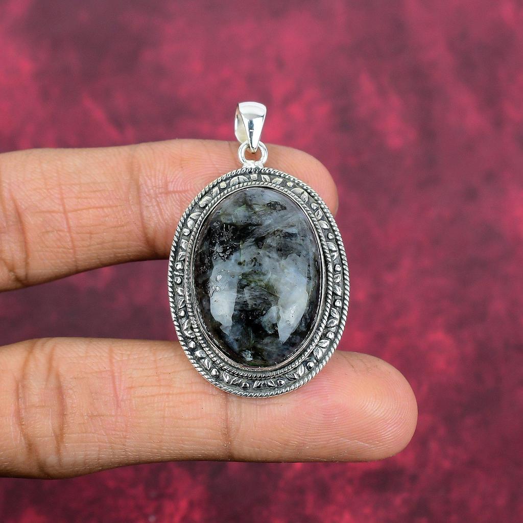 Подвеска из ларвикита, подвеска из стерлингового серебра 925 пробы, ювелирные изделия из драгоценных камней, подвеска ручной работы, удивительные украшения, подарок для нее