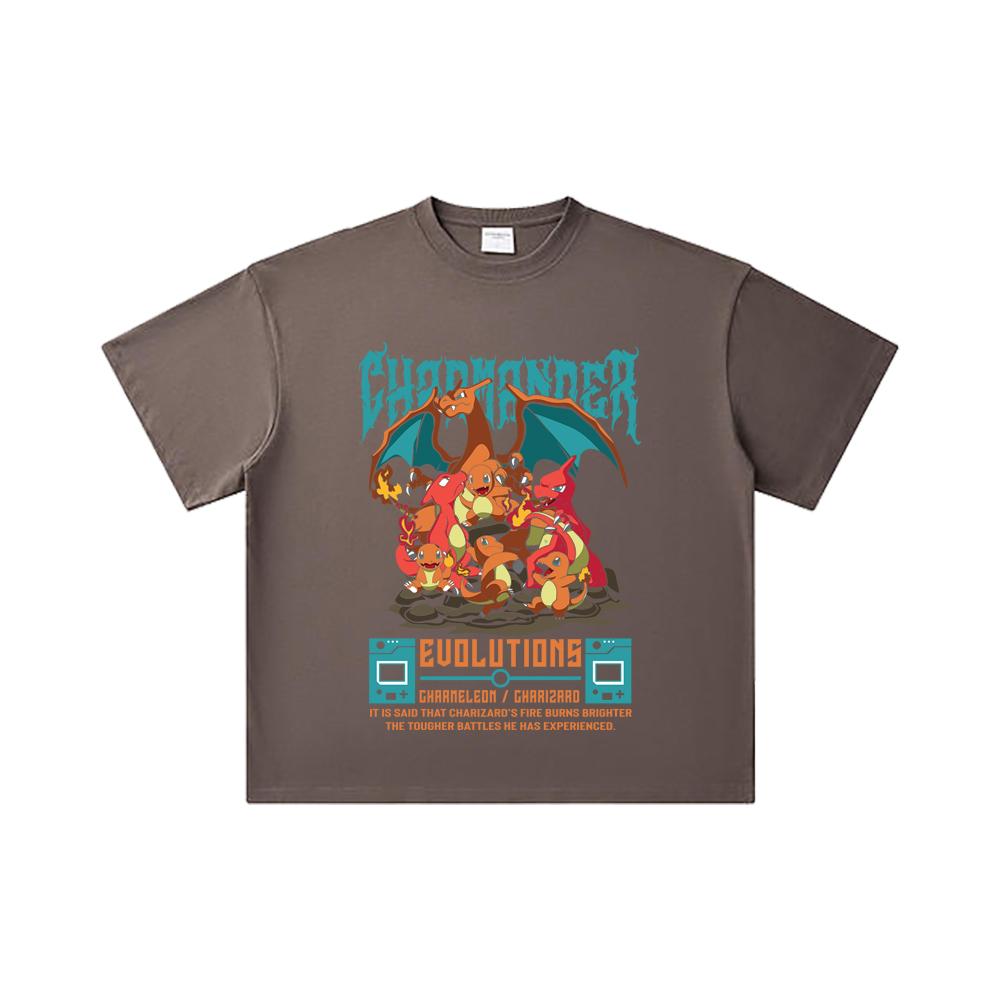 260 GSM Double Yarn 32 Count 100% Cotton Pokemon V6 Charmander Evolutions Print Unisex Heavy Cotton T Shirt