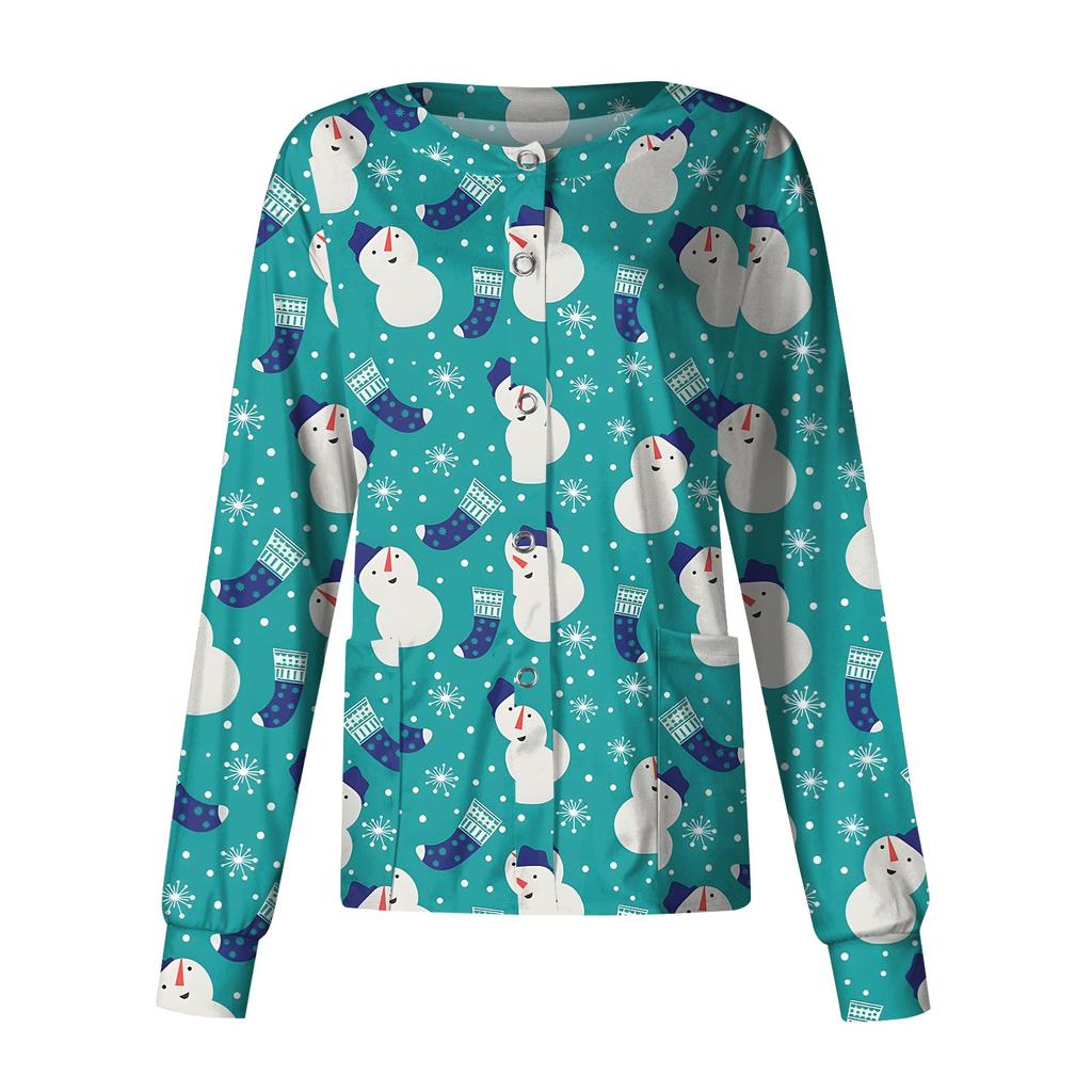 Женская повседневная модная однобортная куртка с длинным рукавом и стоячими лацканами с рождественским принтом, защитная рабочая куртка