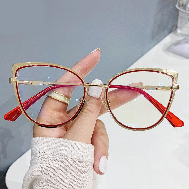 Cat'S Eye Retro Glasses Frame Classic Glasses Flat Glasses Can Be Matched With Glasses Metal Frame Women'S Plain Glasses
