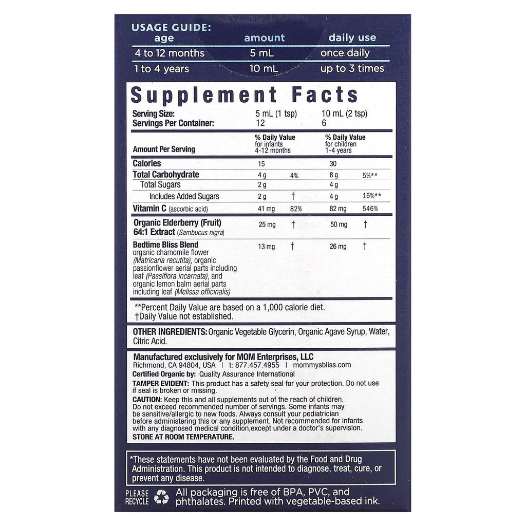 Mommy's Bliss Organic Bedtime Drops for Babies, 4 Months and Up, 2 Fl Oz (60 Ml)