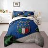 Italy FIGC Azzurri Bedding Set (1 Duvet Cover, 2 Pillowcases, Duvet Not Included) for Living Room Fan Decor, Blue Satin Four Stars Badge Art Print