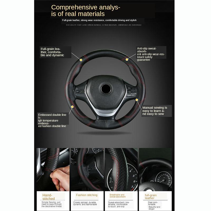 Чехол на руль автомобиля из натуральной кожи, чехол для оплетки «сделай сам», игольная нить, подходит для диаметра 38 см
