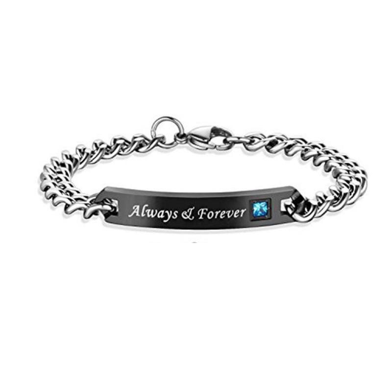 Браслет для пары из титановой стали с гравировкой, сердце с короной и цирконием - Подарок на День святого Валентина