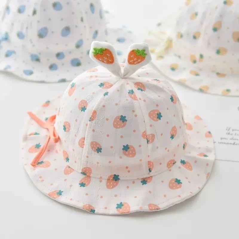 Baby Girl Thin Bucket Hat Adjustable Drawstring Spring Autumn Summer Sun Protection Cap Cute Breathable UV Shield